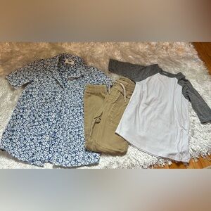 Super cute set of 3.  2 tops and 1 pair of khakis.  Size 5 and 6.